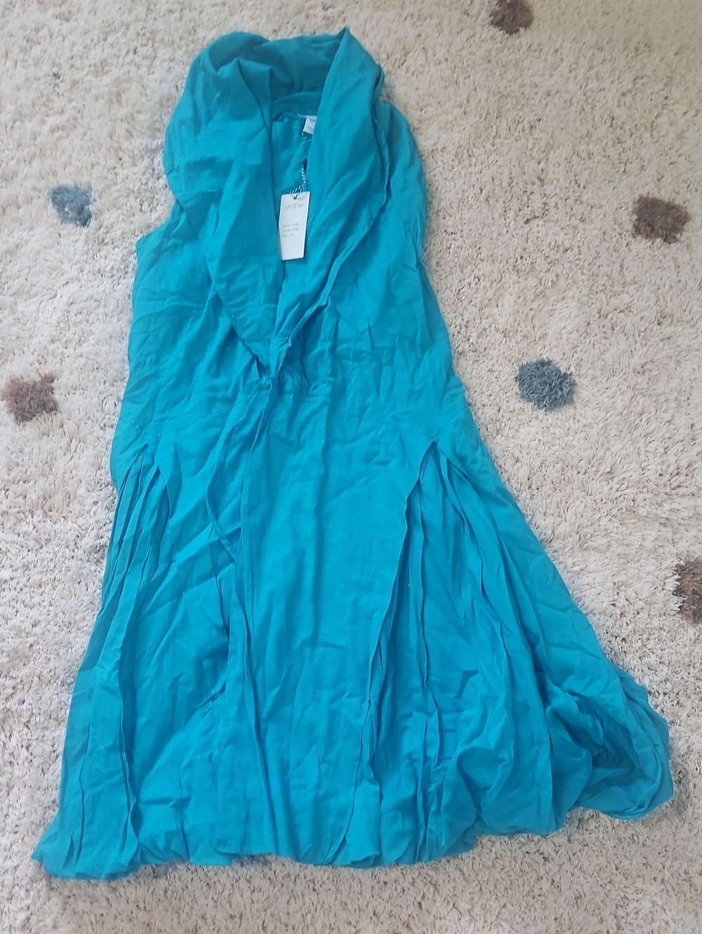 Sleeveless Teal Maxi Dress with Draped V-Neck